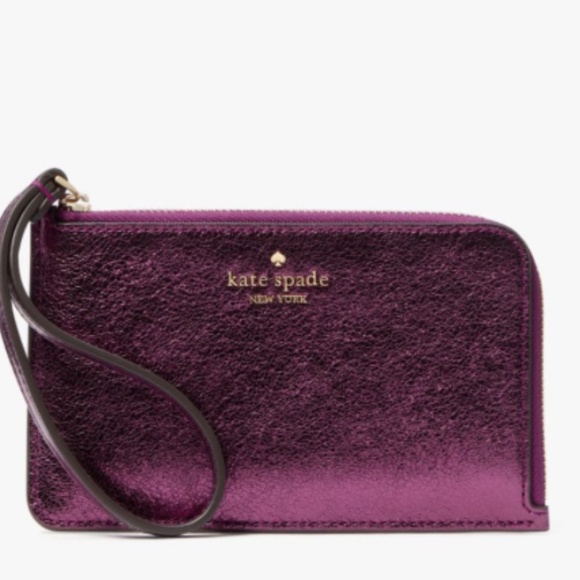 Kate Spade Lucy Metallic Small L-Zip Wristlet - Dark Raspberry - Picture 1 of 6